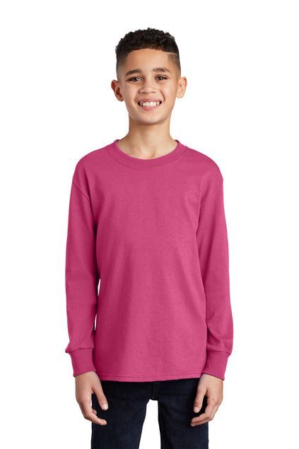 Port & Co™ Long Sleeve Core Cotton Tee - Youth with Front Logo