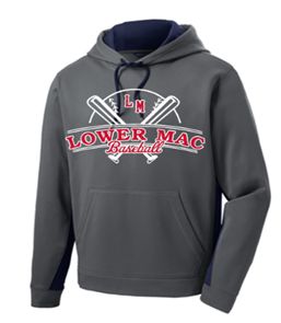 Sport-Tek® Sport-Wick® Fleece Colorblock Hooded Pullover in Grey / Navy with Logo on Front