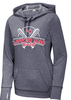 Sport-Tek® Women's PosiCharge® Tri-Blend Wicking Fleece Hooded Pullover in Navy Heather with Logo on Front