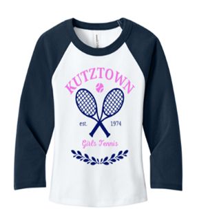 BELLA+CANVAS® Women’s Micro Rib 3/4 Raglan Baby Tee in White/Navy with Logo on Front