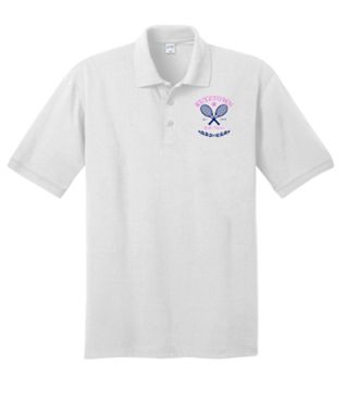 Port & Co™ Core Blend Jersey Knit Polo in White with Logo on Left Shoulder