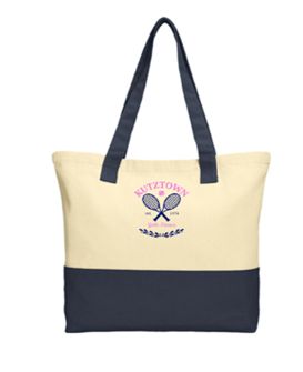 Port Authority® Colorblock Cotton Tote in Natural/Navy with Logo on Front