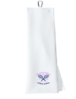 Port Authority® Waffle Microfiber Golf Towel in White with Logo on Front