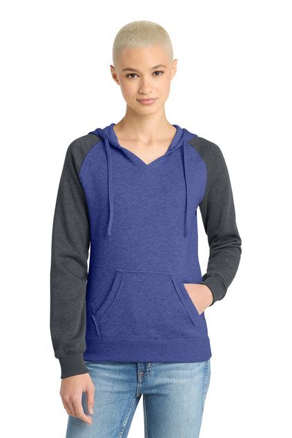 District ® Women’s Lightweight Fleece Raglan Hoodie in Heather/Royal