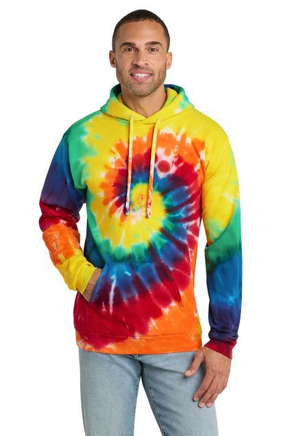 Port & Co™ Tie-Dye Pullover Hooded Sweatshirt with Logo Printed in White