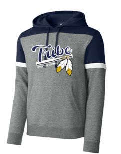Sport-Tek® Drive Fleece Colorblock Hoodie in Heather/Navy with Logo on Full Chest