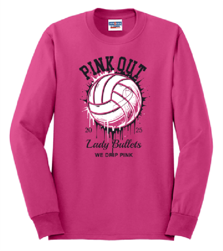 JERZEES® - Dri-Power® 50/50 Cotton/Poly Long Sleeve T-Shirt in Pink with Logo on Full Chest