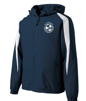 Sport-Tek® Youth & Adult Fleece-Lined Colorblock Jacket in Navy / White with Left Chest Logo