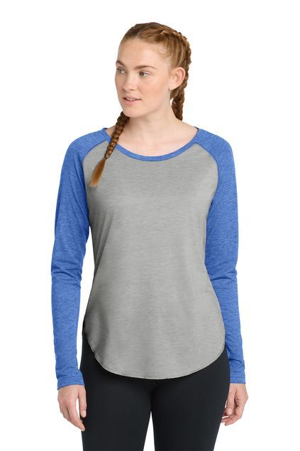 Sport-Tek ® Ladies PosiCharge ® Long Sleeve Tri-Blend Wicking Scoop Neck Raglan Tee