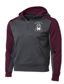 Sport-Tek® Tech Fleece Colorblock 1/4-Zip Hooded Sweatshirt in Graphite / Maroon