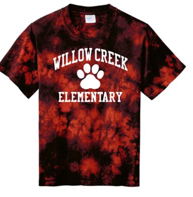 Port & Co™ Crystal Tie-Dye Tee in Red with Willow Creek Elementary on full chest