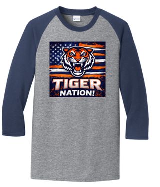 Port & Co™ Core Blend 3/4-Sleeve Raglan Tee in Athletic Heather / Navy