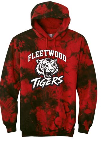 Port & Co™ Crystal Tie-Dye Pullover Hoodie in Red/Black with Fleetwood Tiger on full chest