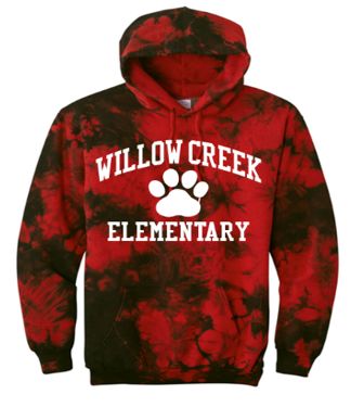 Port & Co™ Crystal Tie-Dye Pullover Hoodie in Red/Black with Willow Creek Elementary on full chest