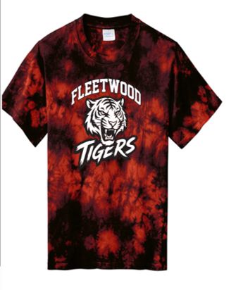 Port & Co™ Crystal Tie-Dye Tee in Red with Fleetwood Tiger on full chest