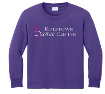 Port & Co® Youth Long Sleeve Core Cotton Tee in Purple w/Rhinestone Logo