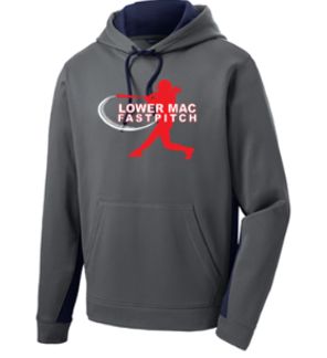 Sport-Tek® Sport-Wick® Fleece Colorblock Hooded Pullover in Grey / Navy with Logo on Front