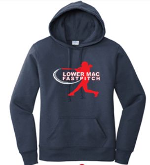 Port & Co™ Women's Core Fleece Pullover Hooded Sweatshirt in Navy with Logo on Front