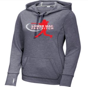 Sport-Tek® Women's PosiCharge® Tri-Blend Wicking Fleece Hooded Pullover in Grey Heather with Logo on Front