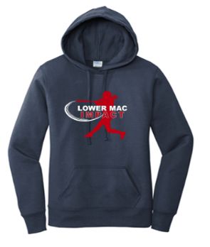 Port & Co™ Women's Core Fleece Pullover Hooded Sweatshirt in Navy with Logo on Front