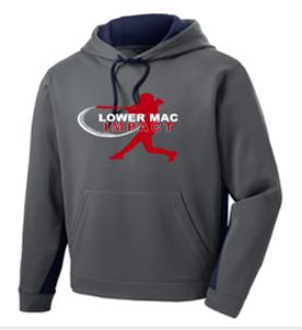 Sport-Tek® Sport-Wick® Fleece Colorblock Hooded Pullover in Grey / Navy with Logo on Front