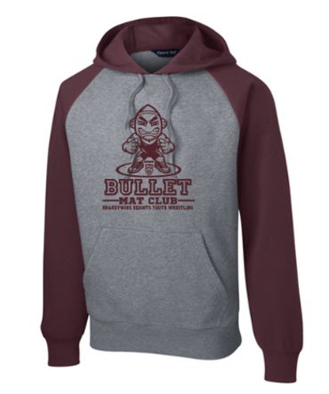 Sport-Tek® Raglan Colorblock Pullover Hooded Sweatshirt in Grey / Maroon