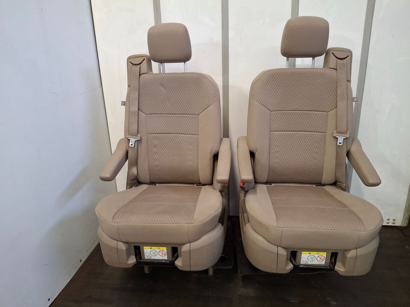 Pair of Swivel Seats - Brown Cloth