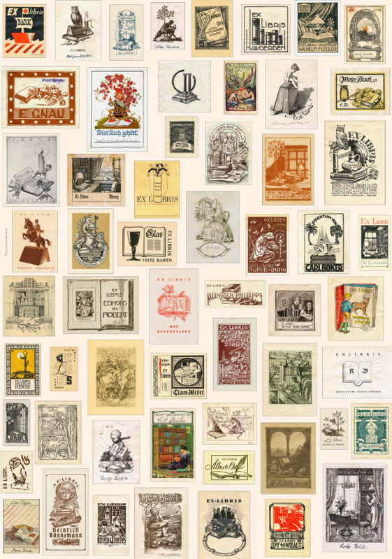 Geschenkpapier Ex Libris - 1 Bogen - 70 x 100 cm Ein kompletter Bogen dickes Geschenkpapier, 70 Zentimeter breit und 100 cm hoch mit aufgedruckten Exlibris-Blättchen
