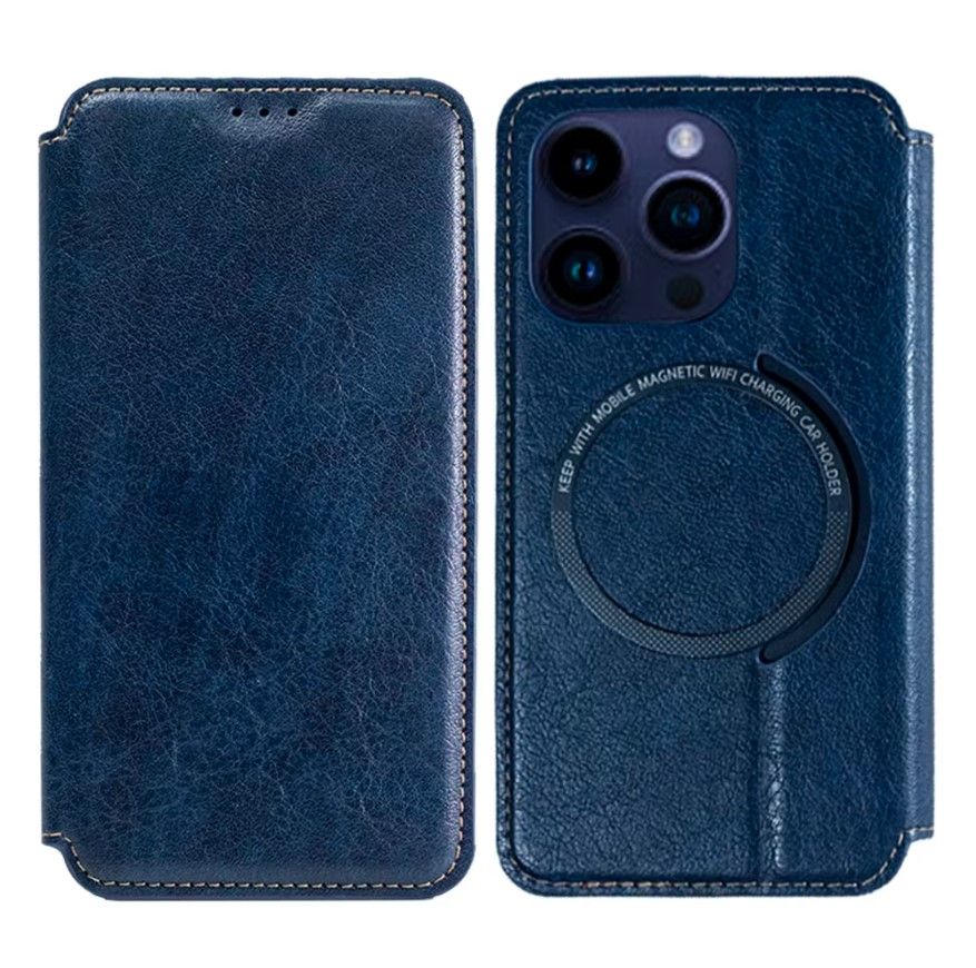 Кожен калъф тефтер за IPhone 17 air син