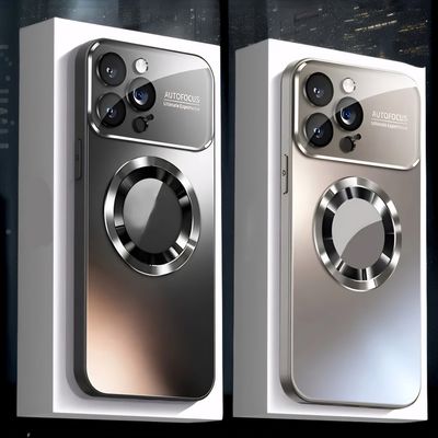 Магнитен калъф със стъклен протектор на камерите за Iphone 16 pro черен