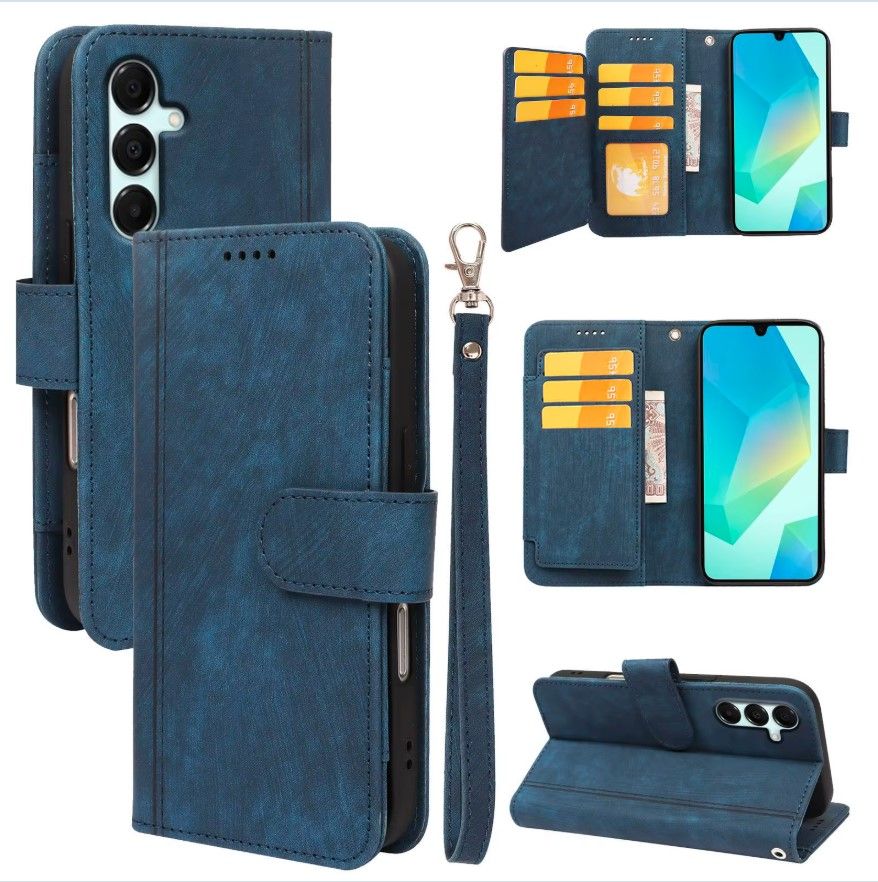 Кожен калъф тефтер за Samsung A55 син