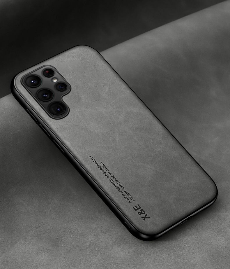 Магнитен калъф от еко кожа за  Samsung Galaxy S23 Ultra сиво