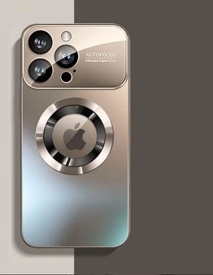 Magnetic case with glass camera protector for Iphone 14 pro silver