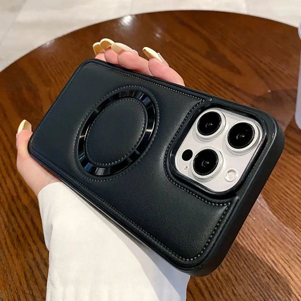 Luxury PU Leather Magnetic Mobile Phone Pouch For iPhone 16 pro black