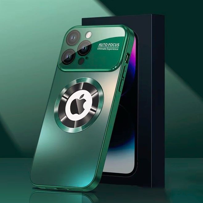 Magnetic case with glass camera protector for Iphone 15 Pro Max green