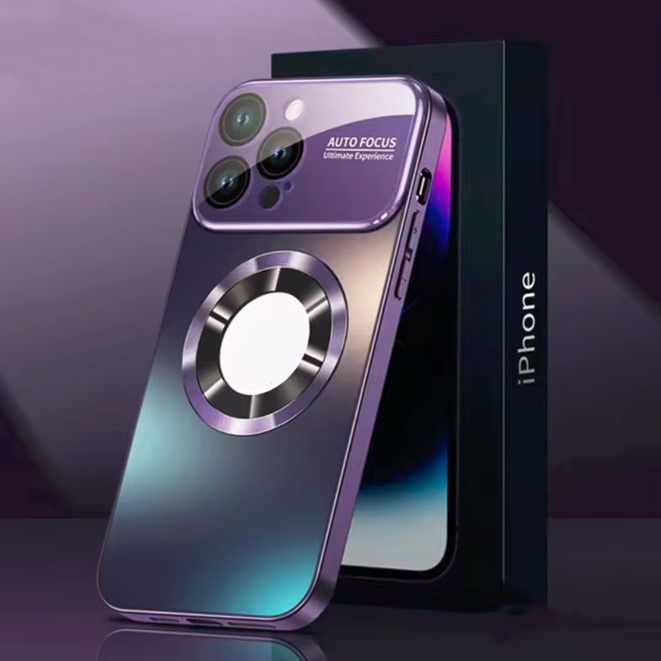 Magnetic case with glass camera protector for Iphone 14 Pro purple