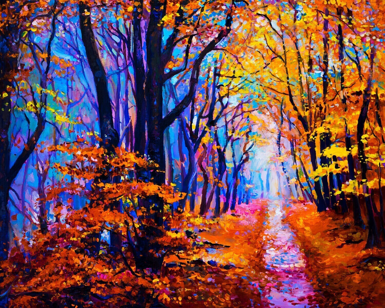 Beautiful Autumn Path in Woods Premium Paint by Numbers Art Therapy Adult Painting Artist Set