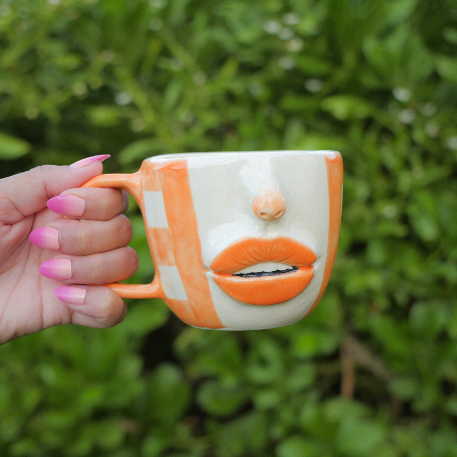 Orange Gingham Face Mug