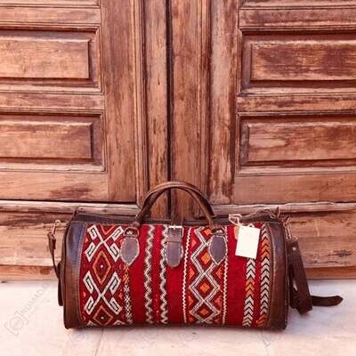 Travel adventure Leather Bag kilim Boho Weekend Bag, Kilim Travel Bag, Duffel bag, carpet Bag, rug design , vintage carpet ,stylish Handbag