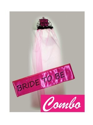 Bride-To-Be COMBO: Tiara with Veil & Sash