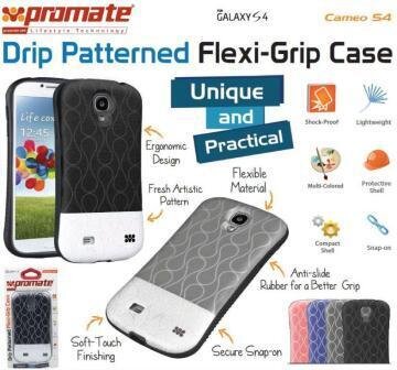 Promate Cameo.S4-Cameo-Drip Patterned Flexi-Grip Snap On Case for Samsung Galaxy S4-Grey
