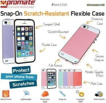 Promate Grosso-i5 iPhone 5 Striped Flexi-Grip Snap Case for iPhone 5/5S Colour: Pink Snap-On Scratch