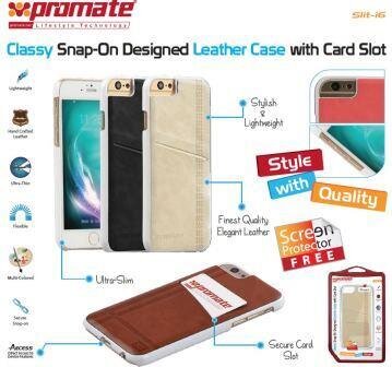 Promate Slit-i6 Classy Snap-On leather case with card slot For iPhone 6 Colour: Brown