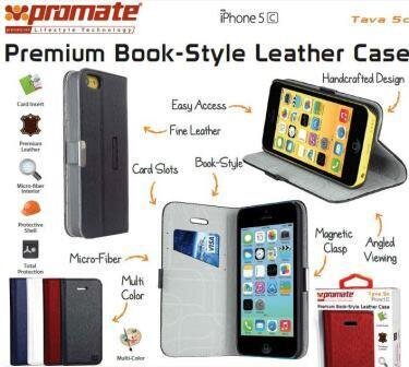 Promate Tava 5C Book-Style Flip Case with Card Slot for iPhone5c Colour:Red