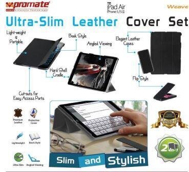 Promate Weave Ultra-Slim Leather Cover Set for iPad Air &amp; iPhone 5/5s