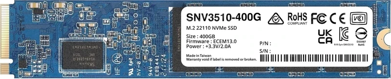 400GB M.2 22110 NVMe SSD; built for demanding cache deployments in Synology rackmount NAS