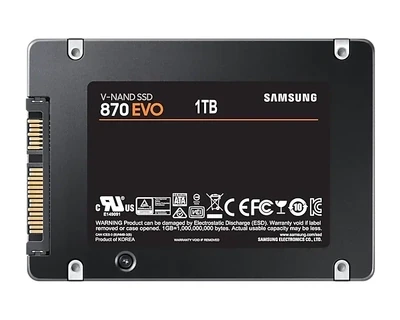 Samsung 870 EVO. SSD capacity: 1000 GB, SSD form factor: 2.5", Read speed: 560 MB/s, Write speed: 53