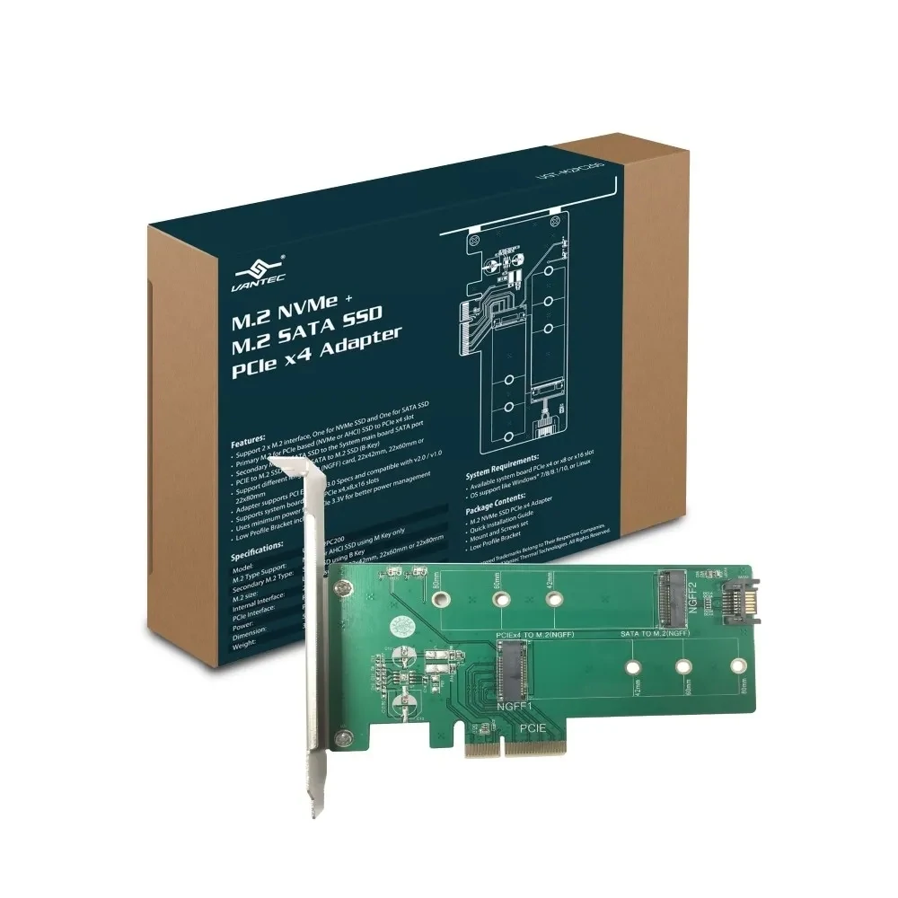 Vantec M.2 NVMe + M.2 SATA SSD PCIe X4 Adapter