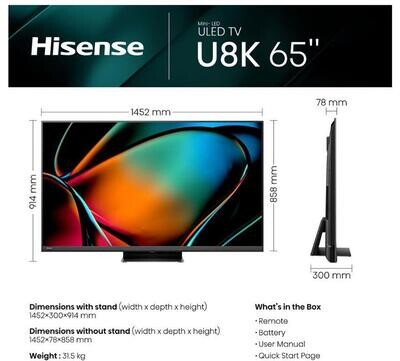 Hisense 65 inch U8K Series Mini-LED UHD Smart TV
