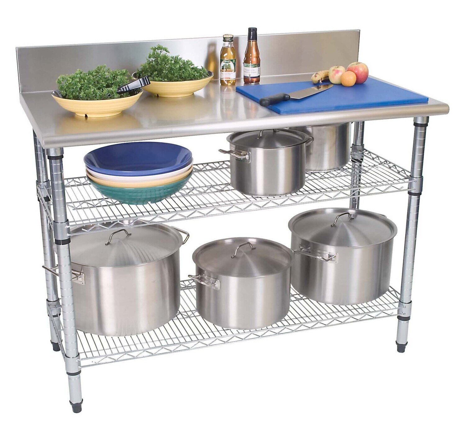 Work Table S/Steel - 2-Tier - Splashback 1300 X 690 X 870mm